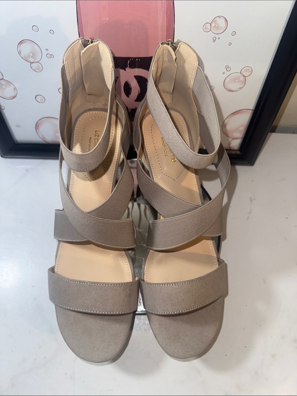 NWOT Liz Claiborne Women’s Emmah Beige Strappy Block Heel Sandals - Size 11W